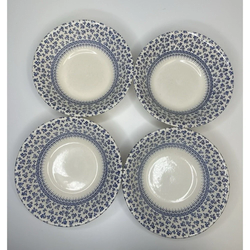 4x English Ironstone Provence Blue Coupe‎ Cereal Bowl Floral Chintz Cottagecore